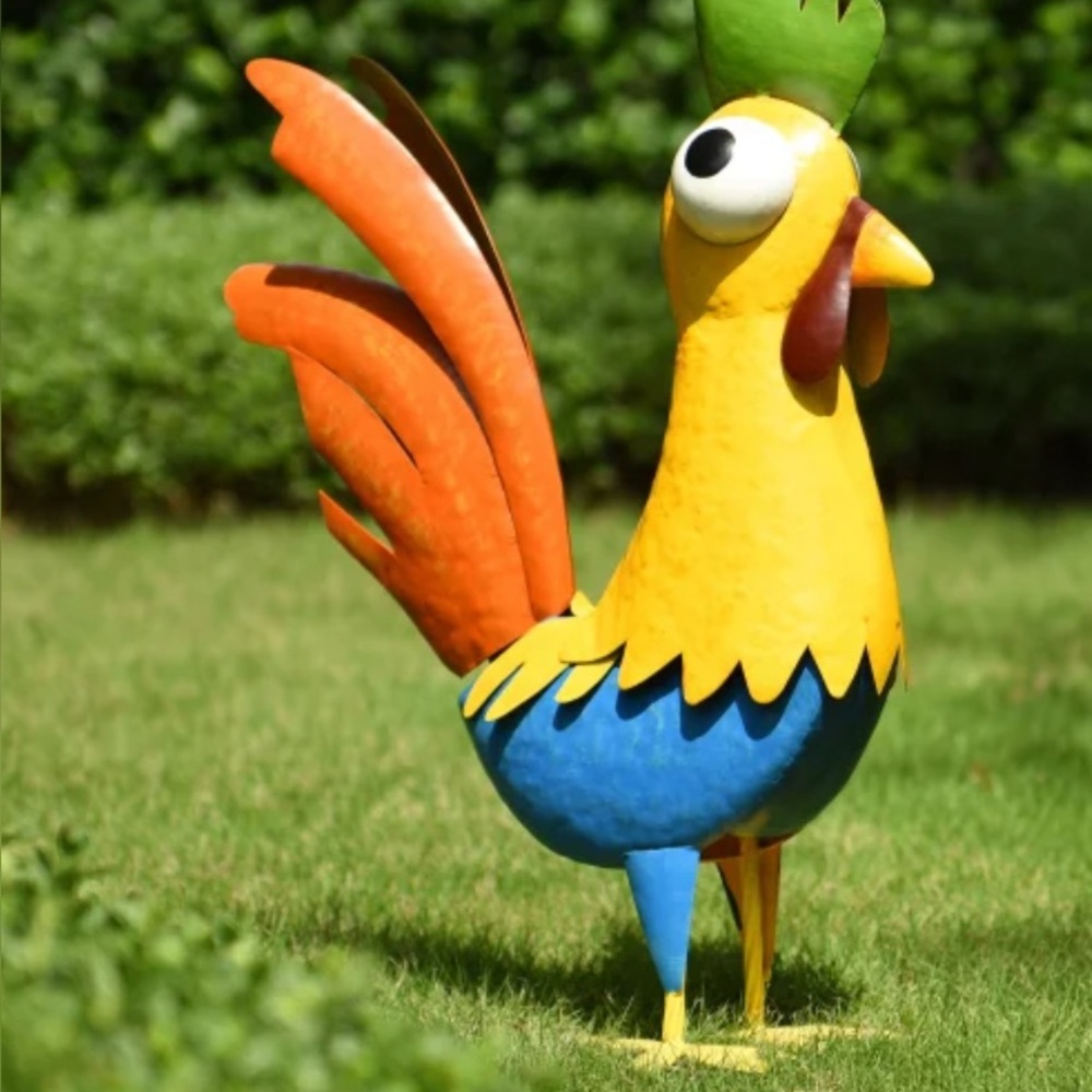 Colorful Metal Rooster Garden Decor